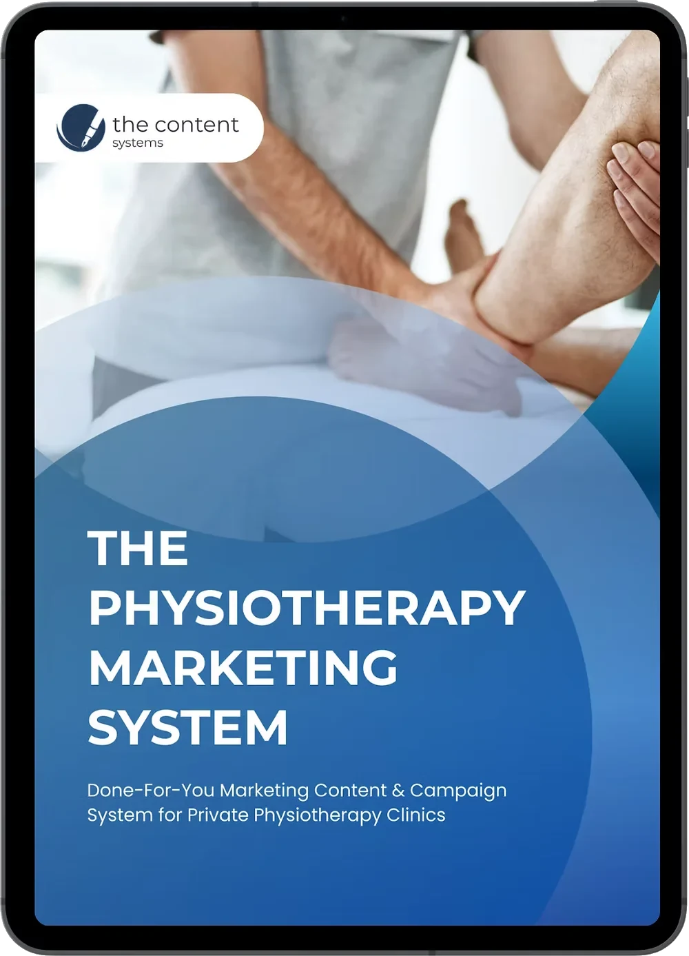 The Physiotherapy Content Marketing System shown on a tablet — done-for-you marketing content for private physiotherapy clinics